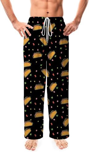 سروال بيجامة رجالي قطني مطبوع عليه تاكو مضحك ملابس نوم كاجوال مريحة وناعمة برباط من Pjs مع جيوب in Kuwait