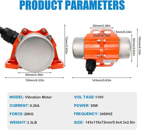 30W Concrete Vibrator Vibration Screen with Speed Controller, 3600RPM Waterproof Vibration Motor, 110V AC Single Phase Power Vibrating Motor for Sand Shaking Table in Saudi Arabia