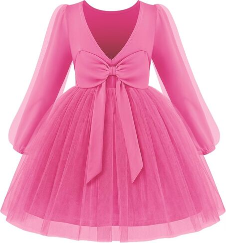 Arshiner Toddler Girls v Back Tutu Dress Tulle Puff Long Sleeve Wedding Birthday Party Fall Friddlers Dresses in Kuwait