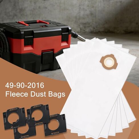 49-90-2016 أكياس غبار من الصوف متوافقة مع مكانس ميلووكي 0960-20 و0970-20 اللاسلكية الرطبة/الجافة + 4 قطع حامل أكياس قابلة للربط (أبيض، 6 أكياس 4 حوامل) in Kuwait