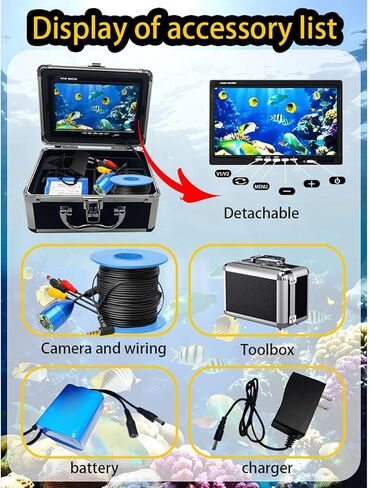 Jiawu Underwater Fishing Camera, Video Fish Finder, 7 inch Large Color Screen, 195 Degree Super Wide Angle Ice Fishing Camera, 5MP with 8 LED Lights for Lake Sea Boat Ice in Saudi Arabia