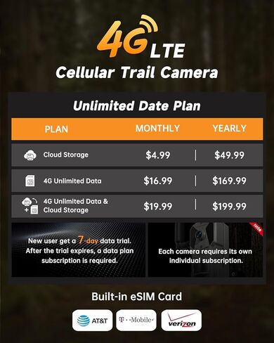 كاميرا تريل، كاميرا تريل خلوية 4G مع بطاقة ESIM مدمجة، 2K HD Live، خطة بيانات غير محدودة، تعمل بالطاقة الشمسية، رؤية ليلية، تنشيط الحركة، لا حاجة إلى WiFi in Kuwait