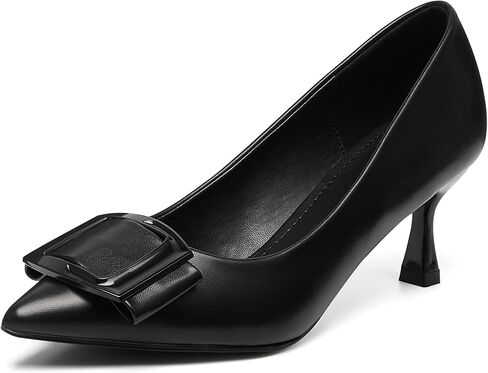 Kitten Pumps for Women with Buckle, Classic Closed Pointed Toe Heels for Office, Party, Wedding, Black, Bronze, White in Kuwait