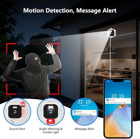 كاميرا نافذة 2.5K، كاميرات أمان للنافذة 5 جيجا هرتز و2.4 جيجا هرتز مع رؤية ليلية ملونة، كاميرا WiFi مع كشف الحركة، تسجيل مستمر، صفارة إنذار، تنبيهات في الوقت الحقيقي، صوت ثنائي الاتجاه (أبيض) in Kuwait