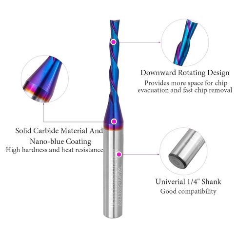 Down Cut Spiral Router Bit 1/4" Shank, CNC Router Bit Solid Carbide End Mill with 1/8" Cutting Diameter, 13/16" Cutting Length for Woodworking, Carving, Engraving, Milling in Saudi Arabia