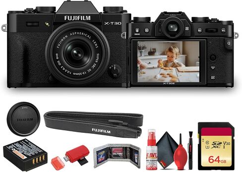 FUJIFILM X-T30 III Mirrorless Camera with 13-33mm f/3.5-6.3 Lens (Charcoal Silver) (16966957) Bundle with + 64GB Memory Card + Memory Card Wallet + Cleaning Kit in Saudi Arabia