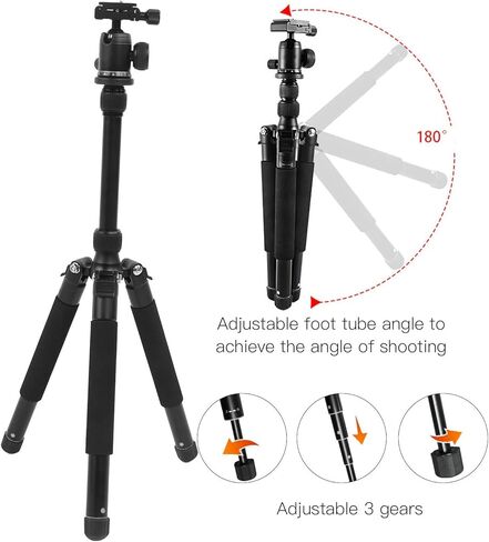 Portable Tripod for SLR and Mirrorless Camera, Aluminum Alloy, 45-150cm Height, Black - Adjustable Ball Head, Foldable Design, Stable Camera Stand for Live Streaming in Kuwait