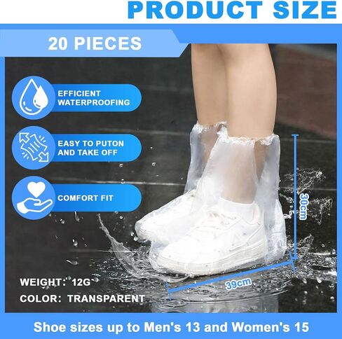 10Pairs Waterproof Shoe Covers, Shoe Covers for Rain, Disposable Plastic Rain Shoe Covers for Men and Women Non-Slip Soles, Slip-On Outdoor Overshoes for, Dog Walking Wet Weather, Commuting(Clear) in Saudi Arabia