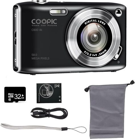 C600 HD Digital Camera with 32GB TF Card, 58MP, 4K Video, Ideal for Travel, Vlogging, and Creative Photography in Saudi Arabia