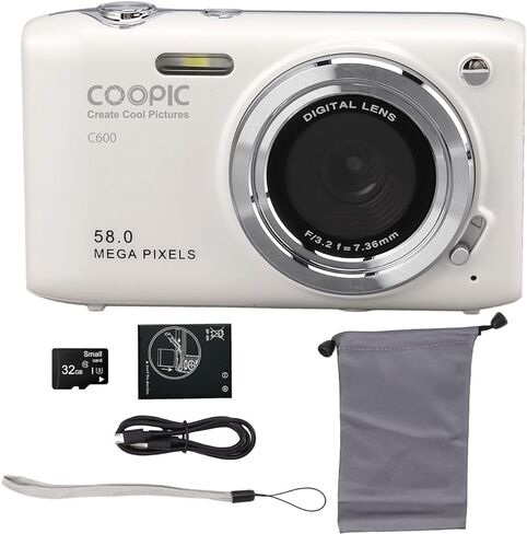 C600 White HD Digital Camera with 32GB TF Card, 58MP, 4K Video, Ideal for Travel, Vlogging, and Creative Photography in Saudi Arabia