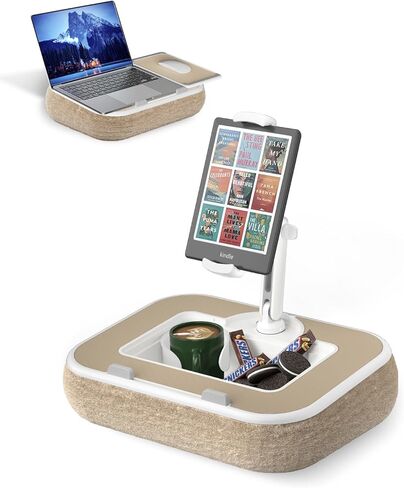 Viozon Kindle Pillow Stand Holder, Phone holder for Bed, Laptop Lap Desk with Mouse Pad,Compatible with 4.7-13" Kindle/Tablet/Phone,10-15"Laptop, Snack Bowl&Cup Attachment&Detachable 360°Stand Arm, B in Saudi Arabia