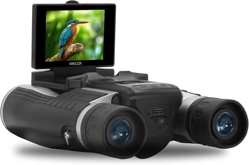 مناظير رقمية Minolta 12x32 - كاميرا فيديو 4K UHD، التقاط صور بدقة 48 ميجابكسل، تكبير رقمي 8X، شاشة IPS مضادة للوهج، بصريات مقاومة للضباب، مدمجة، مثالية لمراقبة الطيور والصيد أثناء السفر + الحزام in Kuwait