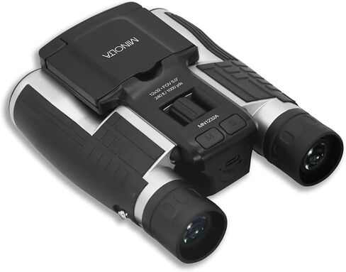 مناظير رقمية Minolta 12x32 - كاميرا فيديو 4K UHD، التقاط صور بدقة 48 ميجابكسل، تكبير رقمي 8X، شاشة IPS مضادة للوهج، بصريات مقاومة للضباب، مدمجة، مثالية لمراقبة الطيور والصيد أثناء السفر + الحزام in Kuwait