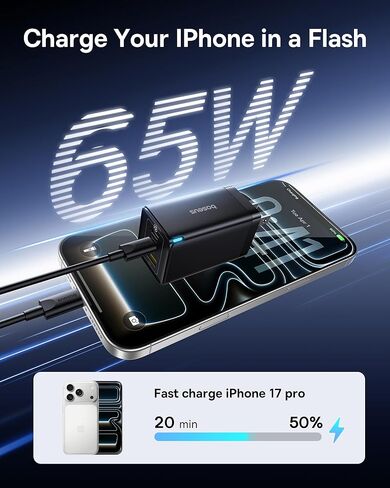 Baseus 2 Pack 65W USB C Charger Block, PPS 3-Port Fast Compact Foldable USB C Charger for MacBook, iPad Pro, Galaxy S24, iPhone 16/15 and More Series in Kuwait