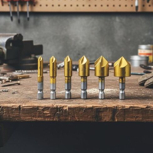 Countersink Drill Bit Set 6 Pcs 5 Flute Counter Sinker Drill Bits Tools HSS 1/4" Hex Shank for Wood Metal Quick Change 12mm 16mm 19mm (Large) in Saudi Arabia