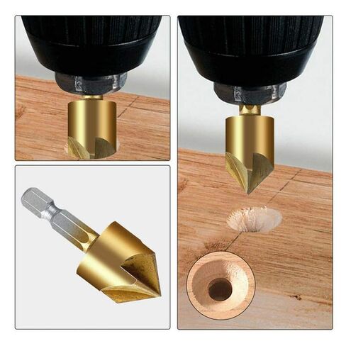 Countersink Drill Bit Set 6 Pcs 5 Flute Counter Sinker Drill Bits Tools HSS 1/4" Hex Shank for Wood Metal Quick Change 12mm 16mm 19mm (Large) in Saudi Arabia