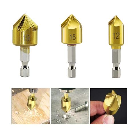 Countersink Drill Bit Set 6 Pcs 5 Flute Counter Sinker Drill Bits Tools HSS 1/4" Hex Shank for Wood Metal Quick Change 12mm 16mm 19mm (Large) in Saudi Arabia