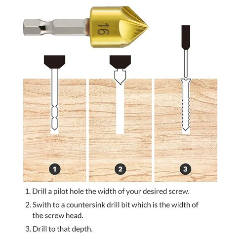 Countersink Drill Bit Set 6 Pcs 5 Flute Counter Sinker Drill Bits Tools HSS 1/4" Hex Shank for Wood Metal Quick Change 12mm 16mm 19mm (Large) in Saudi Arabia