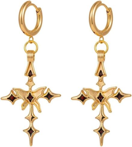 Cross Hoop Dangle Earrings 18K Gold-tone Plated Cubic Zirconia Earrings Lightweight Cross Dangle Drop Earrings for Men Women Hypoallergenic(EA002-B) in Saudi Arabia