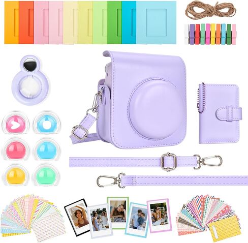 حافظة كاميرا 8 في 1 وملحقاتها متوافقة مع Fujifilm Instax Mini 12، Mini 12 حافظة/ألبوم صور/إطار صور وملصقات/مرشح عدسة/مرآة سيلفي - أخضر نعناعي in Saudi Arabia