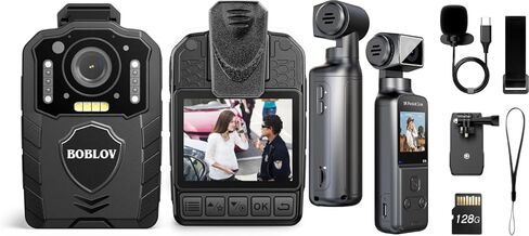 BOBLOV KJ25 1080P Body Cam, 3000mAh with 10-13Hrs Recording and 5K Body Camera with Microphone, W5 Vlogging Camera, 5K/15FPS and 4K/60FPS with 270° Rotating Lens, External Mic Support, Clip/Strap Opti in Saudi Arabia