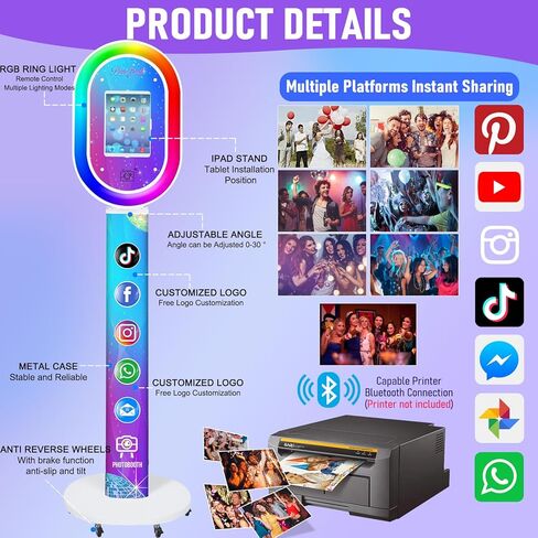 ZLPOWER Photo Booth لأي جهاز Ipad iPad Stand Shell مع شعار مخصص مجاني للتحكم عن بعد RGB Beauty Ring Lights آلة كشك الصور المحمولة وحالة الطيران لحفلات الزفاف وتأجير الأحداث in Kuwait