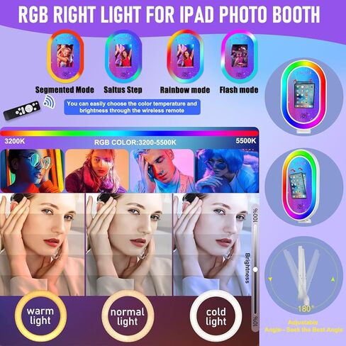 ZLPOWER Photo Booth لأي جهاز Ipad iPad Stand Shell مع شعار مخصص مجاني للتحكم عن بعد RGB Beauty Ring Lights آلة كشك الصور المحمولة وحالة الطيران لحفلات الزفاف وتأجير الأحداث in Kuwait