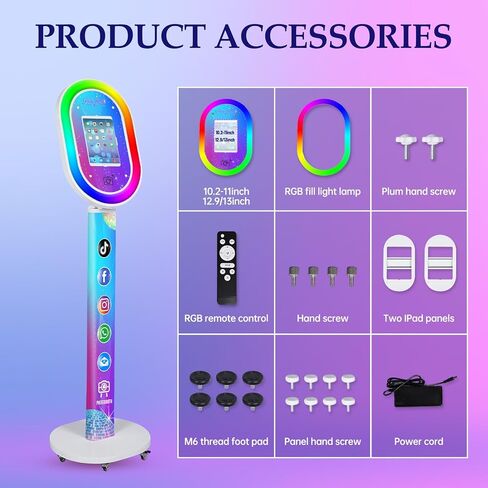 ZLPOWER Photo Booth لأي جهاز Ipad iPad Stand Shell مع شعار مخصص مجاني للتحكم عن بعد RGB Beauty Ring Lights آلة كشك الصور المحمولة وحالة الطيران لحفلات الزفاف وتأجير الأحداث in Kuwait