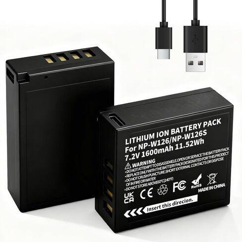 2 حزمة USB C NP-W126S بطارية مطورة، 1600 مللي أمبير في الساعة بطارية قابلة للشحن ومفككة بالكامل لكاميرا Fujifilm XM5 X100VI X100V XS10 XT30II XT30 XT20 XE4 A5 in Saudi Arabia