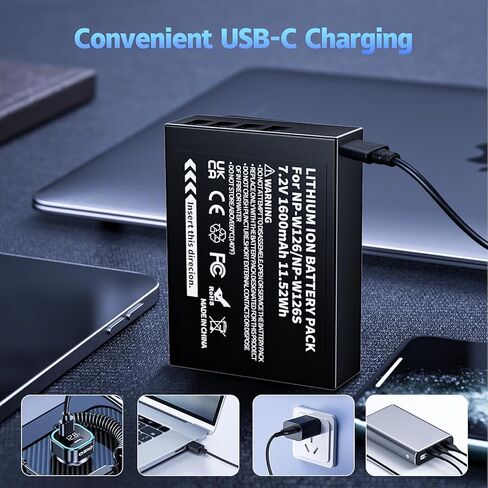 2 حزمة USB C NP-W126S بطارية مطورة، 1600 مللي أمبير في الساعة بطارية قابلة للشحن ومفككة بالكامل لكاميرا Fujifilm XM5 X100VI X100V XS10 XT30II XT30 XT20 XE4 A5 in Saudi Arabia