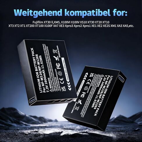 2 حزمة USB C NP-W126S بطارية مطورة، 1600 مللي أمبير في الساعة بطارية قابلة للشحن ومفككة بالكامل لكاميرا Fujifilm XM5 X100VI X100V XS10 XT30II XT30 XT20 XE4 A5 in Saudi Arabia