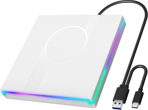 محرك أقراص CD/DVD الخارجي RGB للكمبيوتر المحمول ، محرك الأقراص المضغوطة الخارجية USB 3.0 Type-C Player DVD ، محرك أقراص مضغوطة +/- RW ، محرك أقراص خارجي ضئيل من CD ROM لأجهزة الكمبيوتر المكتبية المحمولة. in Kuwait