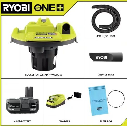 RYOBI ONE+ 18V Cordless 5 Gal. Wet/Dry Vacuum Kit with 1-1/4 in. Hose, Crevice Tool, 4.0 Ah Battery, and Charger in Saudi Arabia