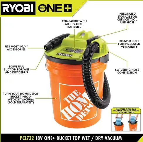 RYOBI ONE+ 18V Cordless 5 Gal. Wet/Dry Vacuum Kit with 1-1/4 in. Hose, Crevice Tool, 4.0 Ah Battery, and Charger in Saudi Arabia