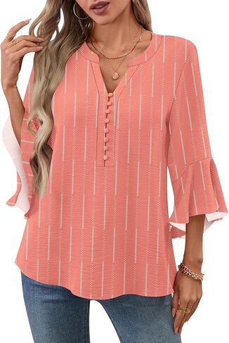 Lomon v-neck 8-butty arty blouses polyester polyester forge flowy shirts fruchice 3/4 tops tops work tops discal s-xxl in Saudi Arabia