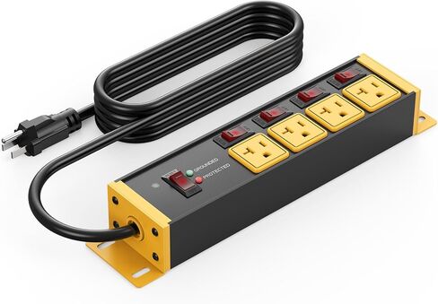 CCCEI DUSTER DUSTERGERGE POWERCOM STRIP 20 AMP مفاتيح فردية. سلك امتداد 6 قدم 12 مع منافذ متعددة. مطبخ ، مرآب ، متجر ، موسع كهربائي في الجدار الصناعي ، الأصفر. in Saudi Arabia