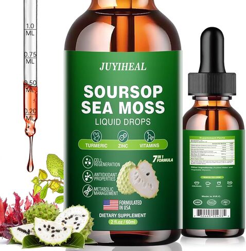 17-in-1 Soursop Detox Liquid Drop, 1900MG Soursop Bitters Liquid with Activated Charcoal, Zeolite & Bentonite Clay, Chlorella, Prebiotics for Liver Gut Digestive Toxin Detox Cleanse Immune Boost in Kuwait