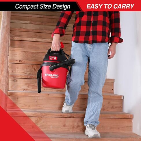 Shop-Vac 2.5 Gallon 2.0 Peak HP Wet/Dry Vacuum, Portable Compact Shop Vacuum with Top Handle, Wall Bracket & Attachments in Saudi Arabia