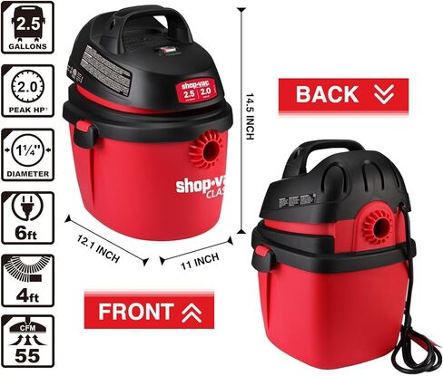 Shop-Vac 2.5 Gallon 2.0 Peak HP Wet/Dry Vacuum, Portable Compact Shop Vacuum with Top Handle, Wall Bracket & Attachments in Saudi Arabia