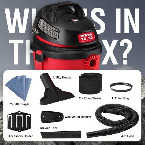 Shop-Vac 2.5 Gallon 2.0 Peak HP Wet/Dry Vacuum, Portable Compact Shop Vacuum with Top Handle, Wall Bracket & Attachments in Saudi Arabia