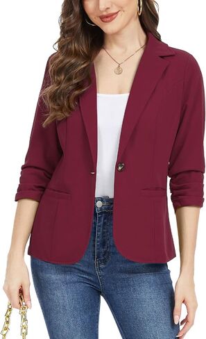 Women's Casual Work Office Blazer Open Front Business 3/4 Sleeve Button Blazer Lightweight Suit Jacket in Saudi Arabia