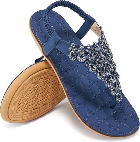 HARENCE Flat Sandals for Women Dressy: Comfort Thong T-Strap Walking Shoes 2026 with Elastic Ankle Strap for Summer Casual Vacation in Saudi Arabia