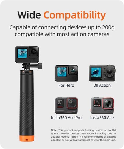 عصا سيلفي ثلاثية القوائم 4 في 1 من REFLEX CAMERA - مقبض تلسكوبي مقاوم للماء مع حبل وحامل كاميرا أكشن - متوافق مع GoPro وDJI Osmo وInsta360 والمزيد in Kuwait