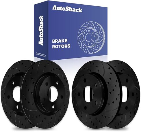 Autoshack Black Hat محفورة ودوارات الفرامل المقطوعة في الأمام والخلفية للفرامل الخلفية للفرامل المتداولة لـ VW RATAN RAM C/V DODGE JOURNEY 2008-2016 GRAND CARAVAN 2008-2016 Chrysler Town & Country PR63053PR63052 in Kuwait