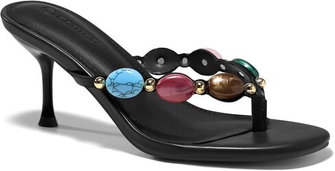 Coutgo Womens Kitten Heels Jeweled Thong Sandals Boho Open Toe Flip Flop Slip On Slides Summer Vacation Beach Shoes in Saudi Arabia