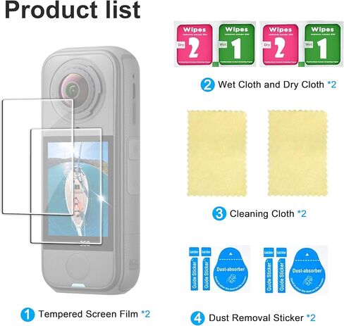 واقي شاشة من الزجاج المقسى من FitSTILL مكون من قطعتين لهاتف Insta 360 X4 Air، زجاج مقسى فائق الدقة 0.3 مم، صلابة 9H مقاومة للخدش ومضادة لبصمات الأصابع وخالية من الفقاعات insta 360x4 مجموعة ملحقات الكاميرا الهوائية in Kuwait