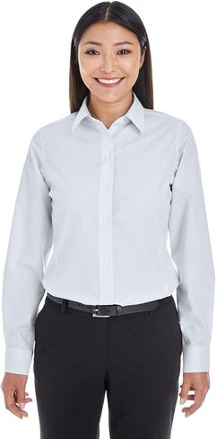 Ladies Crown Collection Striped Shirt - FRENCH BLUE/ WHT - XS in Saudi Arabia