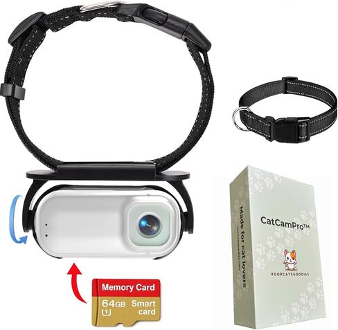 طوق كاميرا Cat Catcampro™ POV تسجيل فيديو 4 ساعات بدقة 4K مناسب للحيوانات الأليفة * 1M+ متابعون على وسائل التواصل الاجتماعي* كاميرا داخلية/خارجية لا حاجة إلى شبكة WiFi in Kuwait