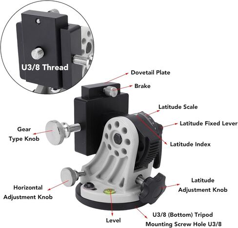 Latitude Adjustment Base, 0 to 90 Degree Adjustable Aluminum Alloy Telescope Mount, for Skywatcher Astronomy Telescope 3/8 Inch Equatorial Instrument (Black and White) in Saudi Arabia