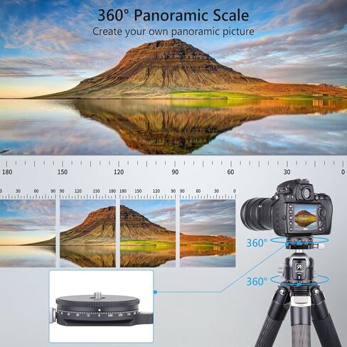 قاعدة بانورامية من ARTCISE مع لوحة على الطراز السويسري Arca، 3/8 بوصة من سبائك الألومنيوم المسمار 360 درجة رأس حامل ثلاثي بانوراما مع مستوى الفقاعات لكاميرات DSLR، أقصى تحميل 22 رطل يتضمن 3 محولات براغي in Kuwait
